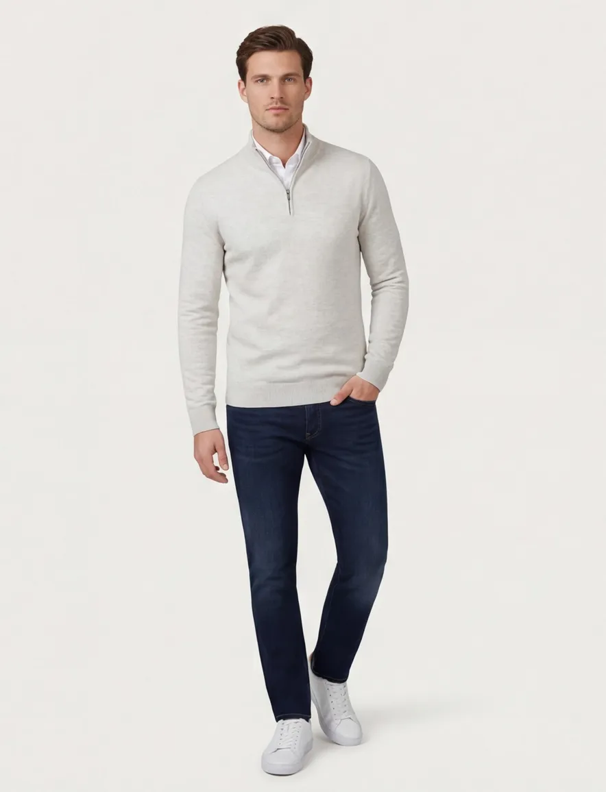 Cavallaro half zip trui grijs merinowol