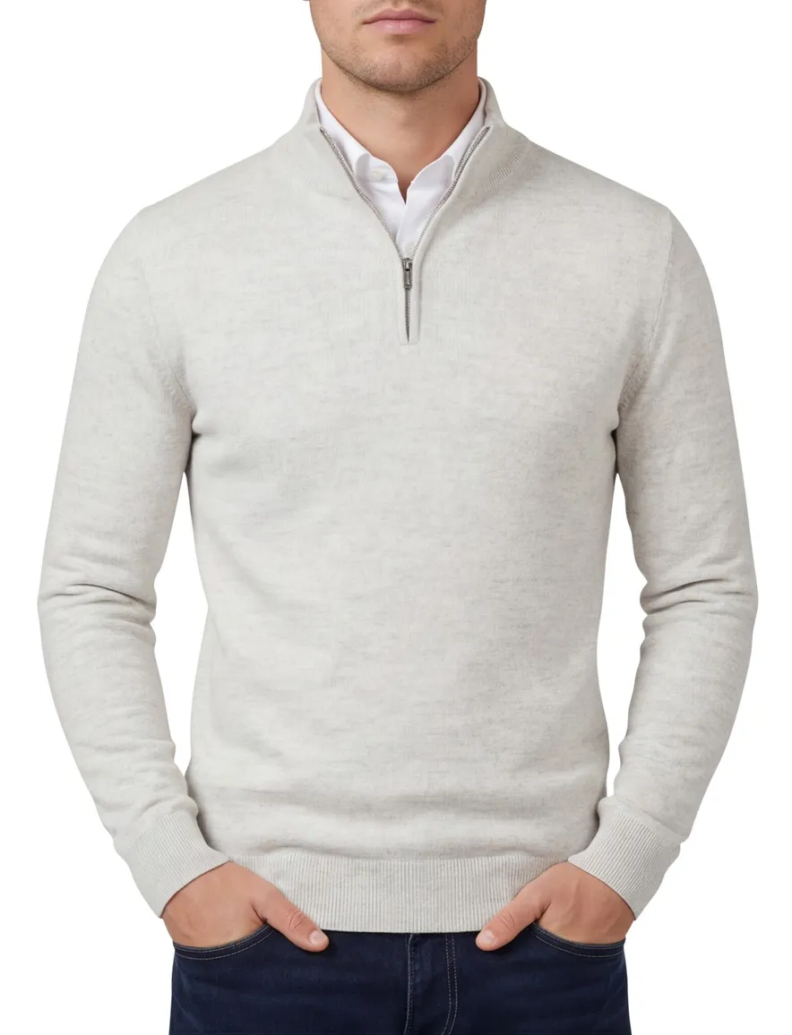 Cavallaro half zip trui grijs merinowol