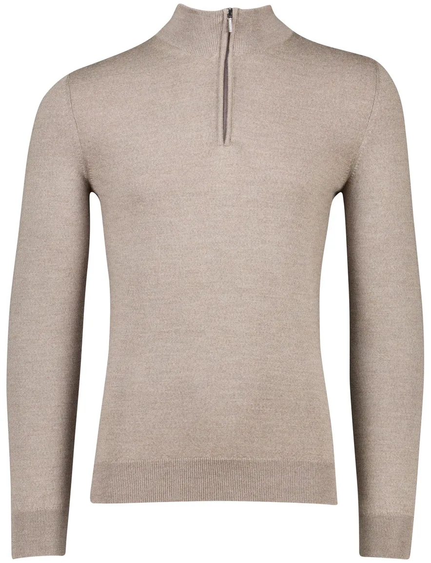 Cavallaro trui effen beige half zip merinowol