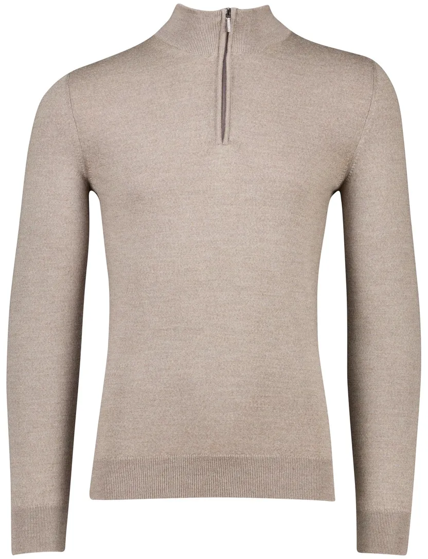 Cavallaro trui effen beige merinowol half zip