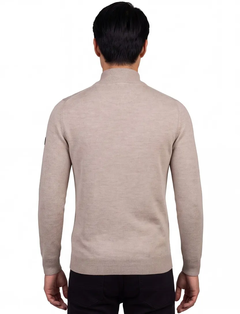 Cavallaro trui effen beige merinowol half zip