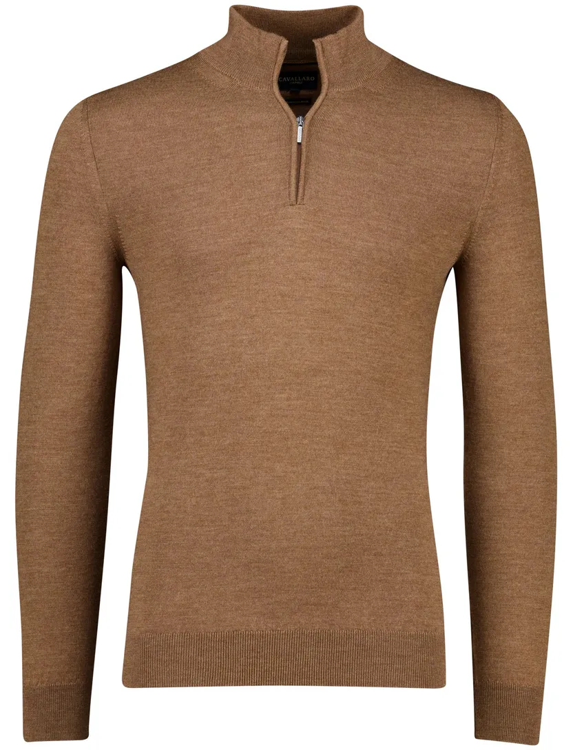Cavallaro half zip trui effen bruin merinowol