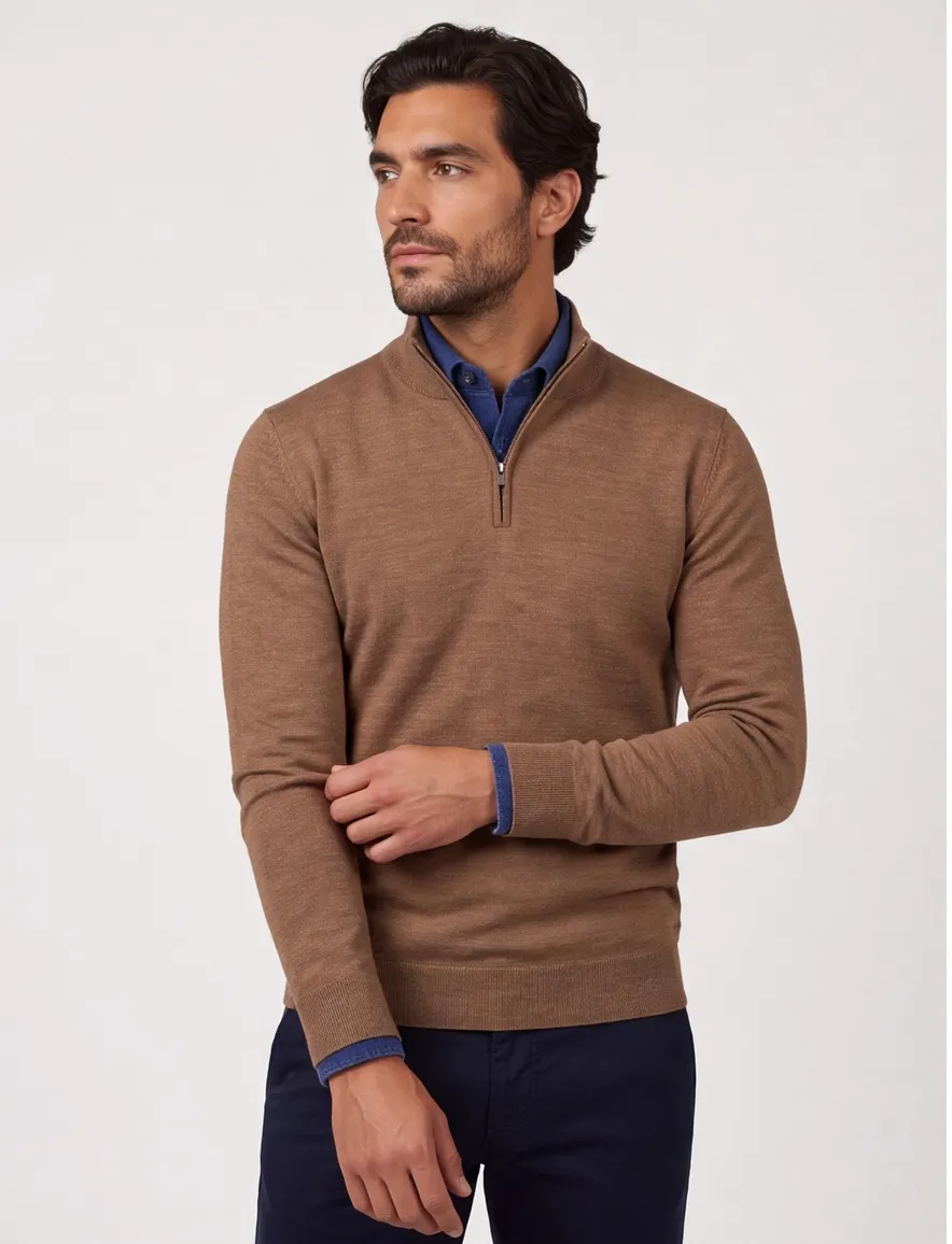 Cavallaro Trui Half Zip Bruin Merinowol