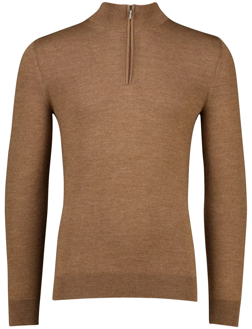 Cavallaro half zip trui effen bruin merinowol