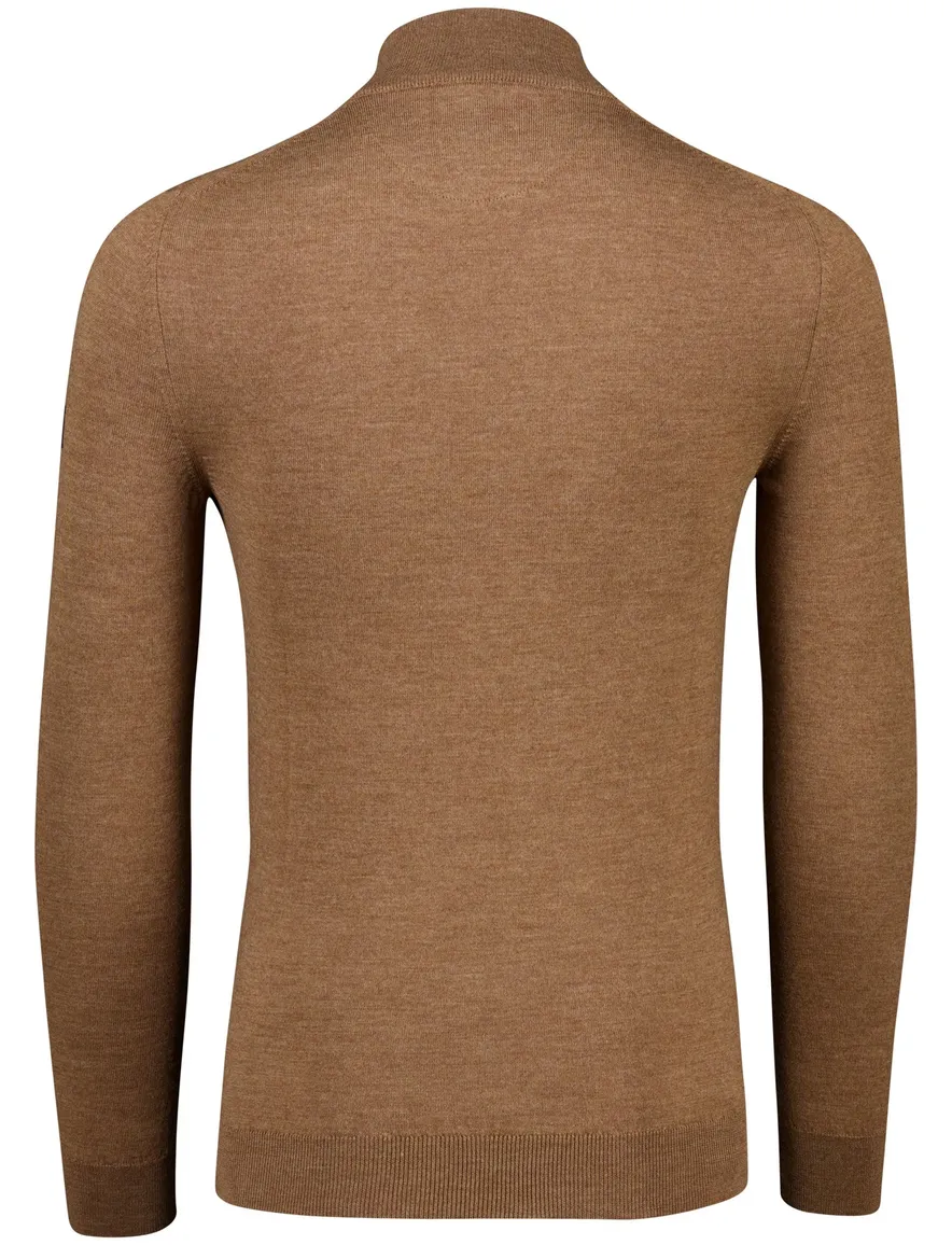 Cavallaro trui half zip effen bruin merinowol