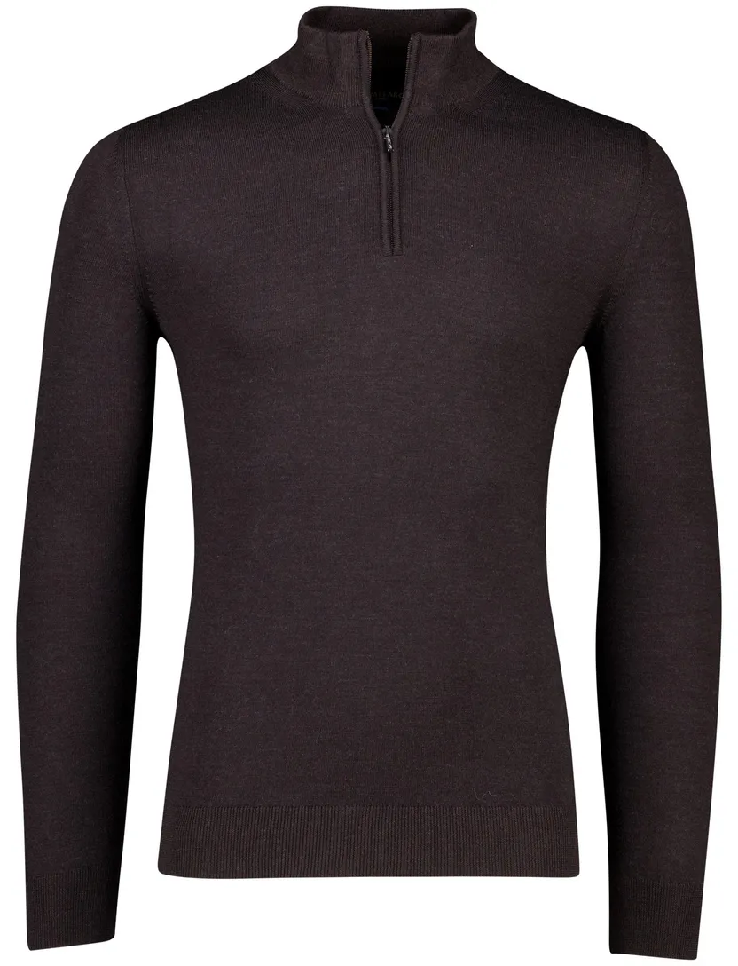 Cavallaro trui effen bruin half zip merinowol