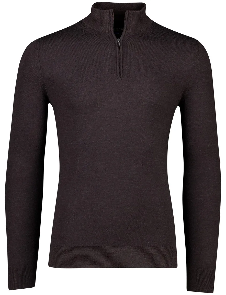 Cavallaro trui half zip effen bruin merinowol