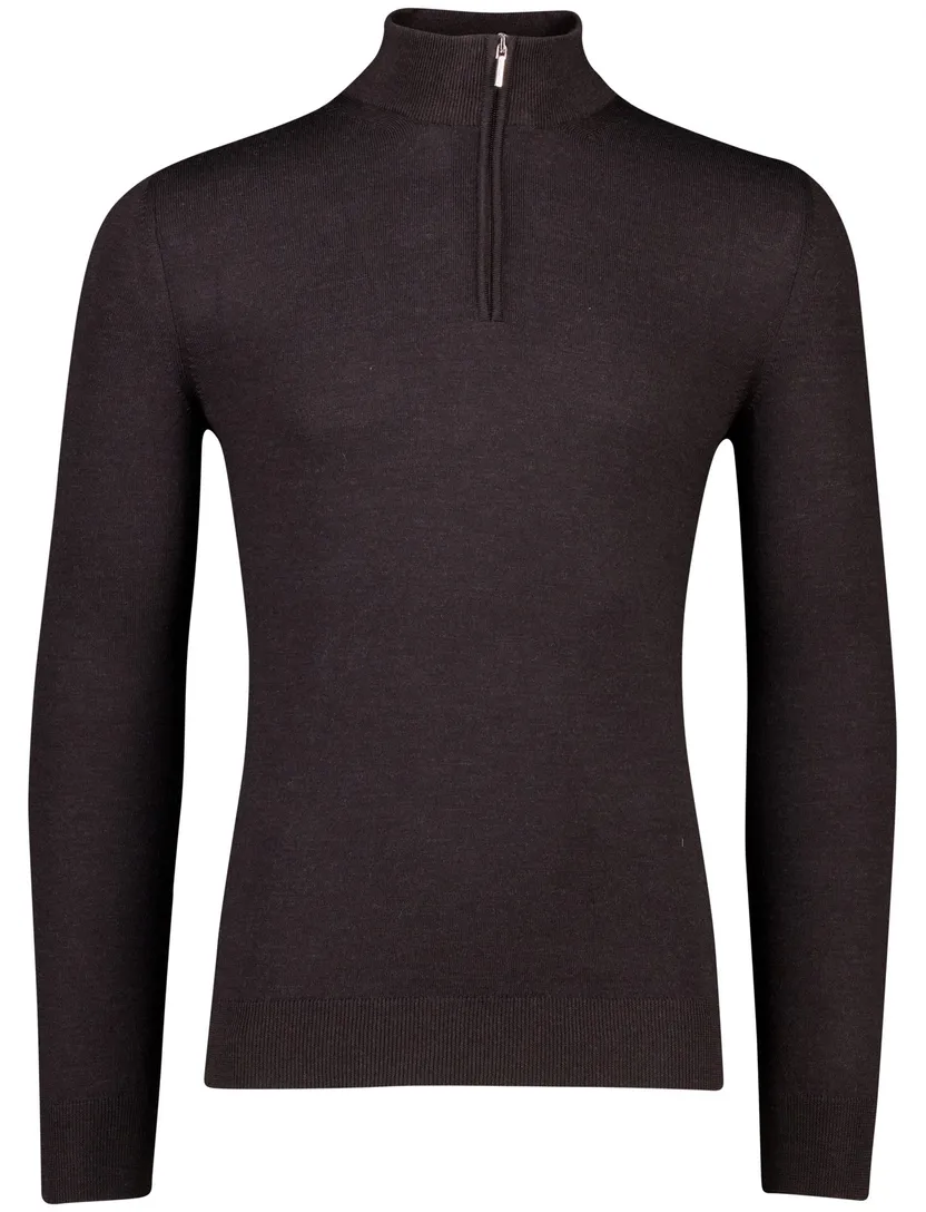 Cavallaro trui effen bruin half zip merinowol