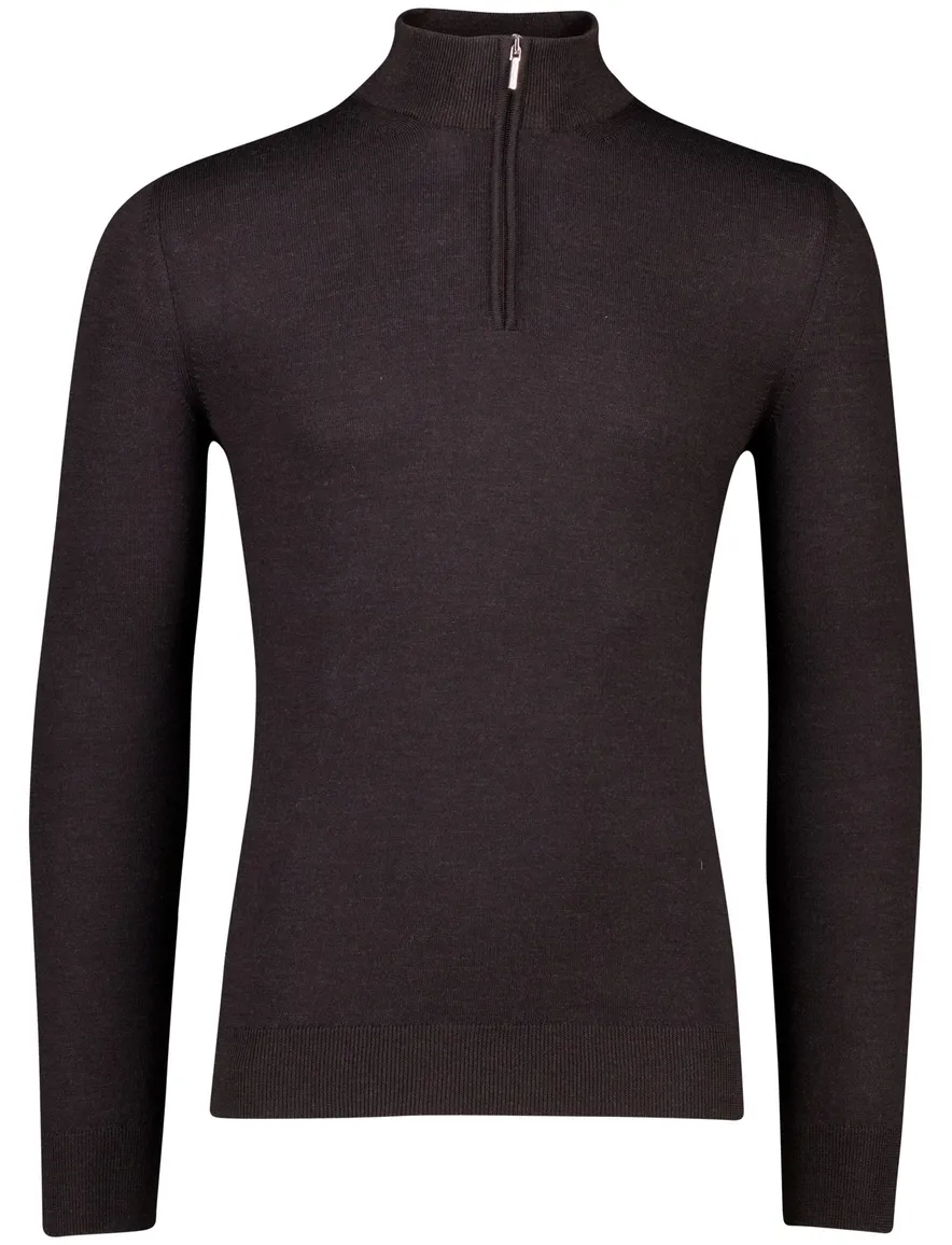 Cavallaro trui half zip effen bruin merinowol