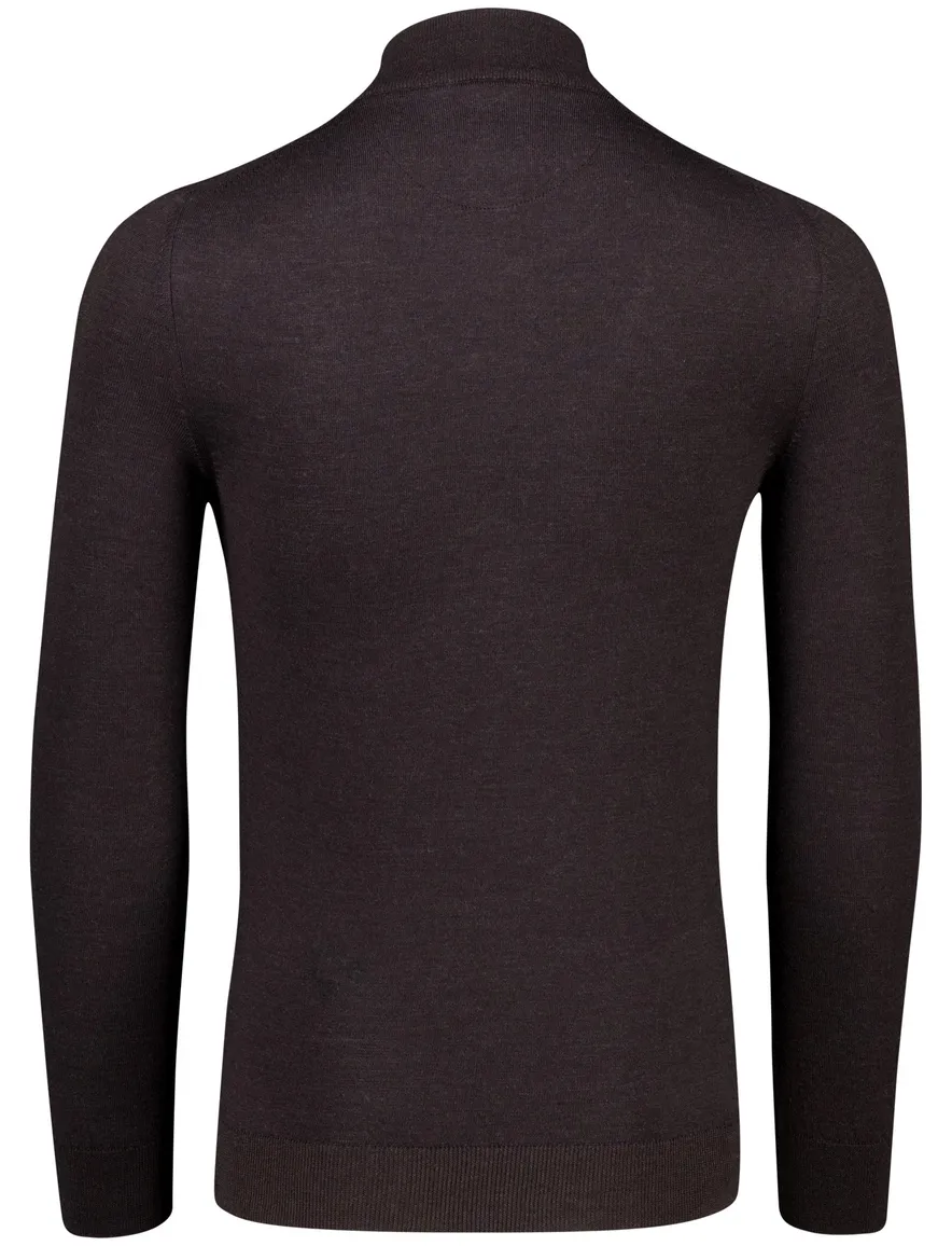 Cavallaro trui half zip effen bruin merinowol