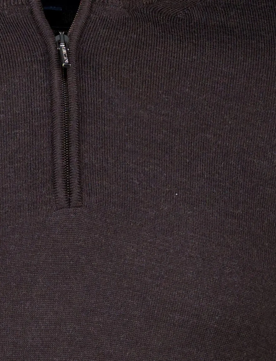 Cavallaro trui half zip effen bruin merinowol