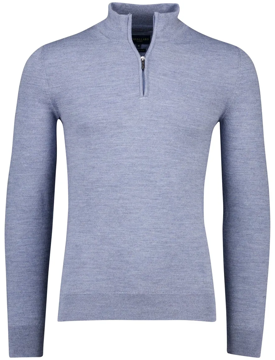 Cavallaro Trui Half Zip Blauw Merinowol