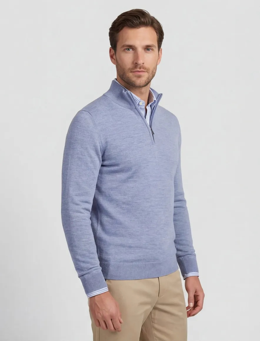 Cavallaro Trui Half Zip Blauw Merinowol