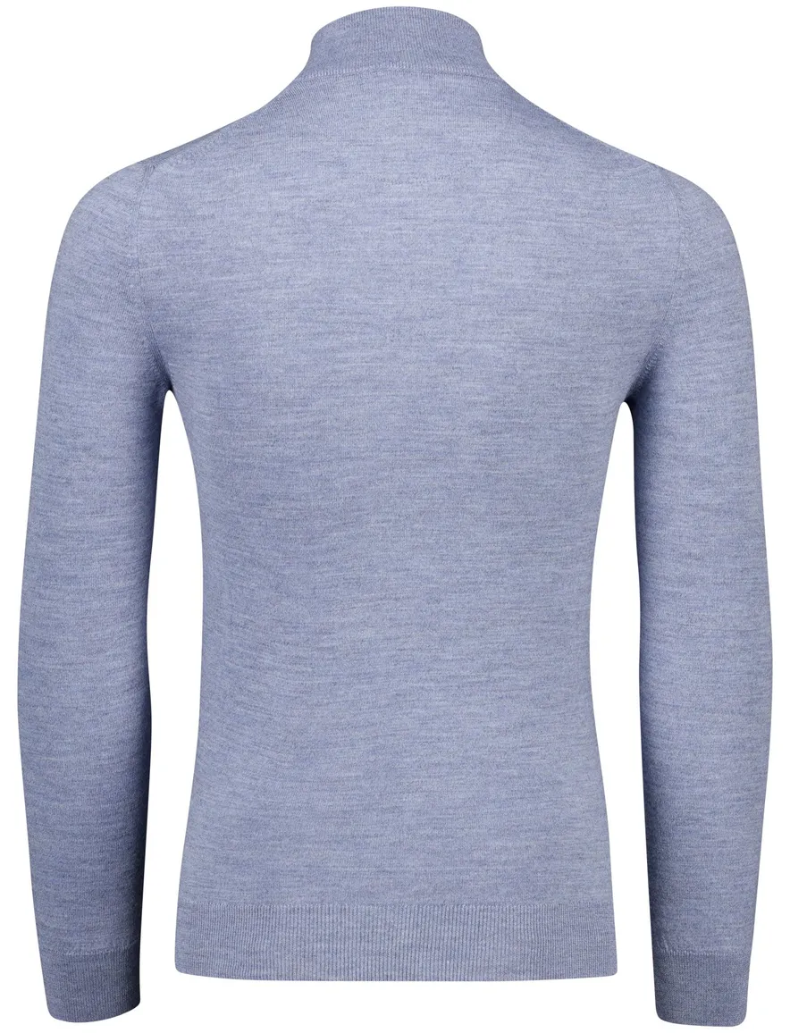 Cavallaro trui half zip blauw effen merinowol