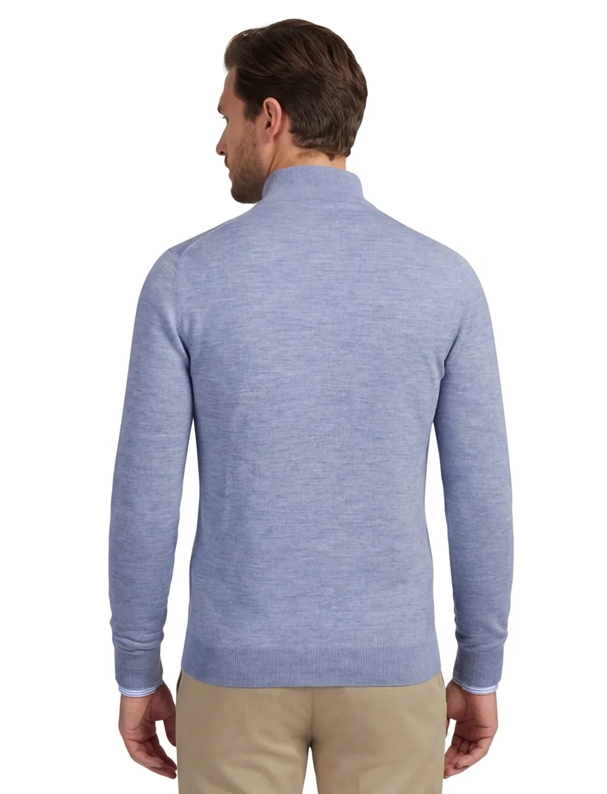 Cavallaro trui half zip blauw effen merinowol