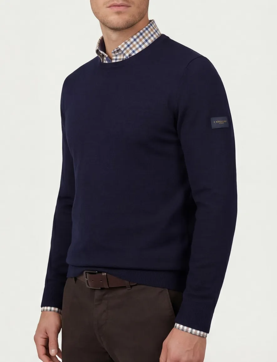 Cavallaro Napoli trui donkerblauw ronde hals merinowol