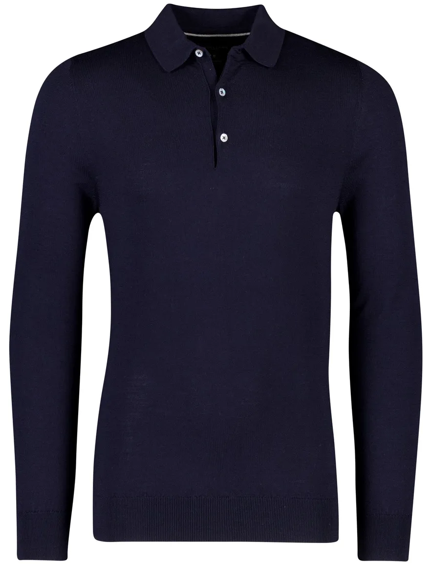Donkerblauwe lange mouw polo Cavallaro merinowol