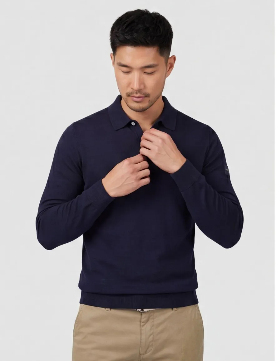 Cavallaro Polo lange mouw d.blauw merinowol