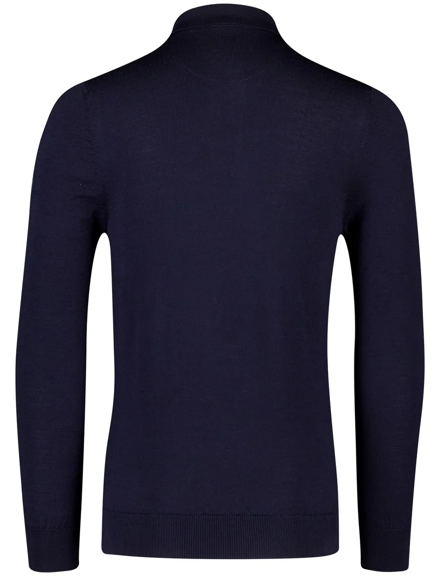 Donkerblauwe lange mouw polo Cavallaro merinowol