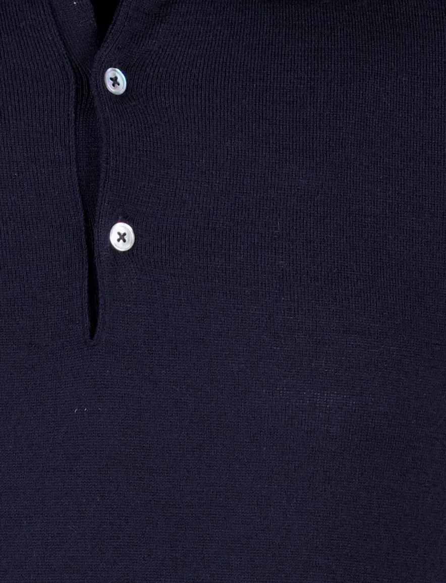 Donkerblauwe lange mouw polo Cavallaro merinowol
