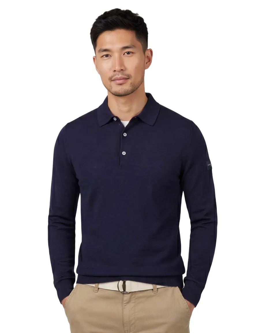 Cavallaro Polo lange mouw d.blauw merinowol