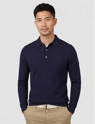 Cavallaro Donkerblauwe lange mouw polo Cavallaro merinowol