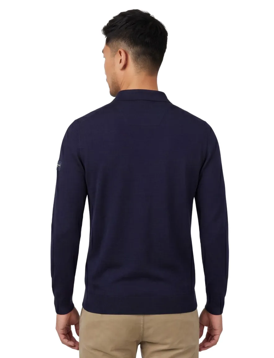 Cavallaro Polo lange mouw d.blauw merinowol