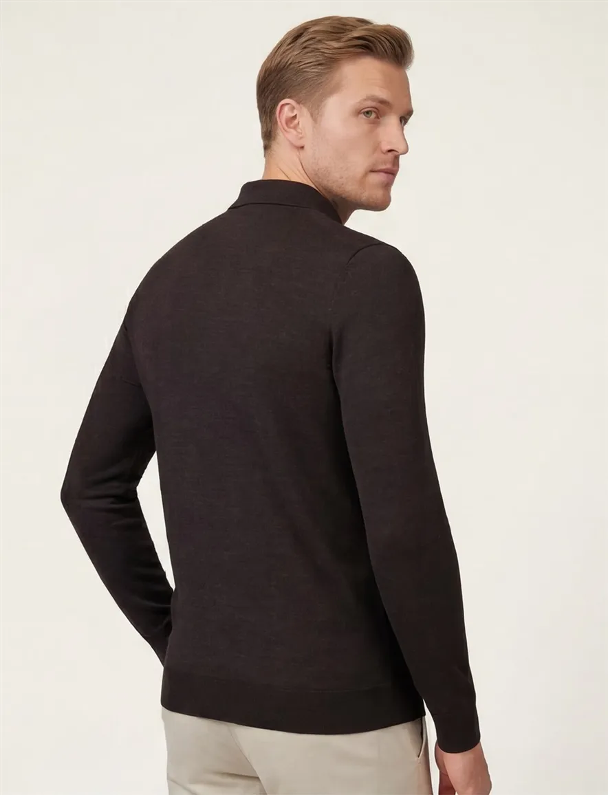 Bruine lange mouw polo Cavallaro merinowol
