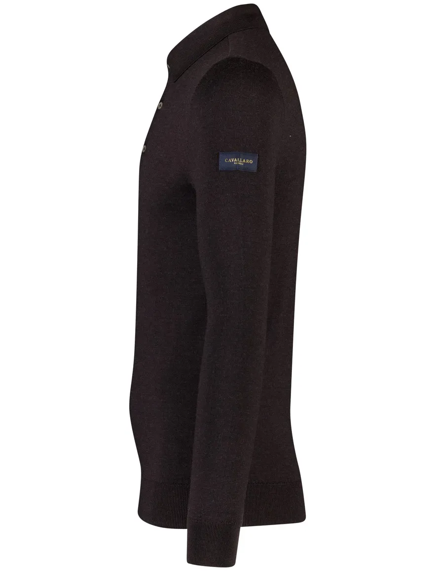 Bruine lange mouw polo Cavallaro merinowol