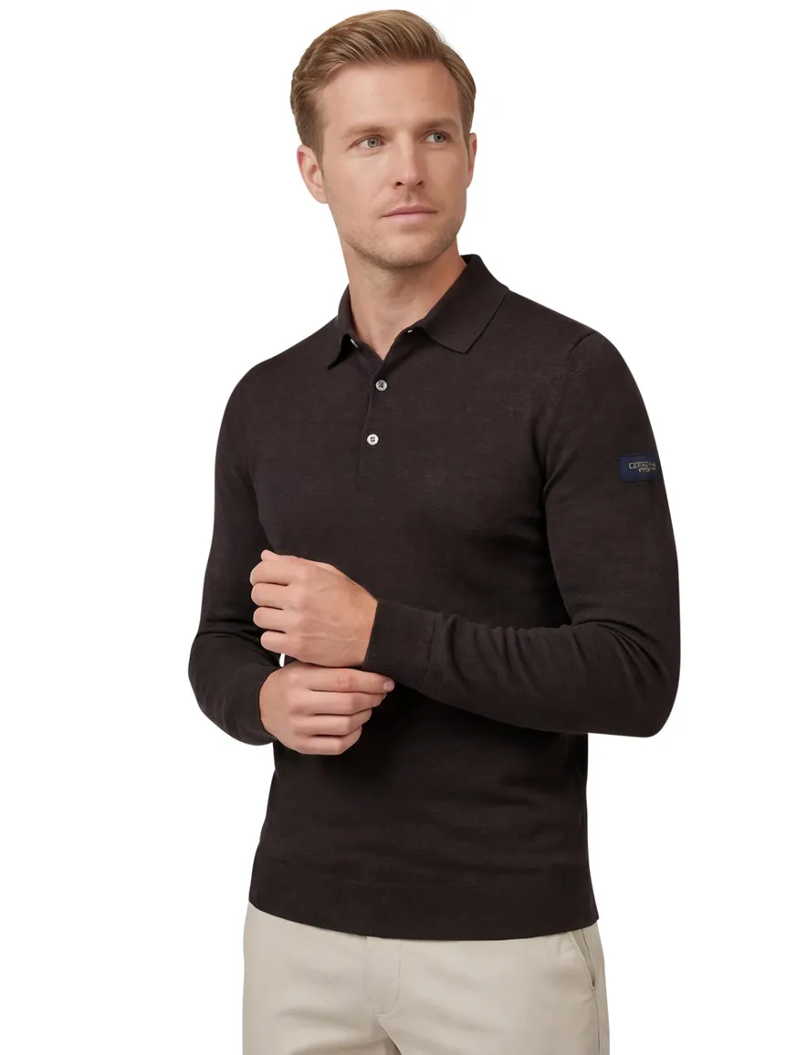 Bruine lange mouw polo Cavallaro merinowol