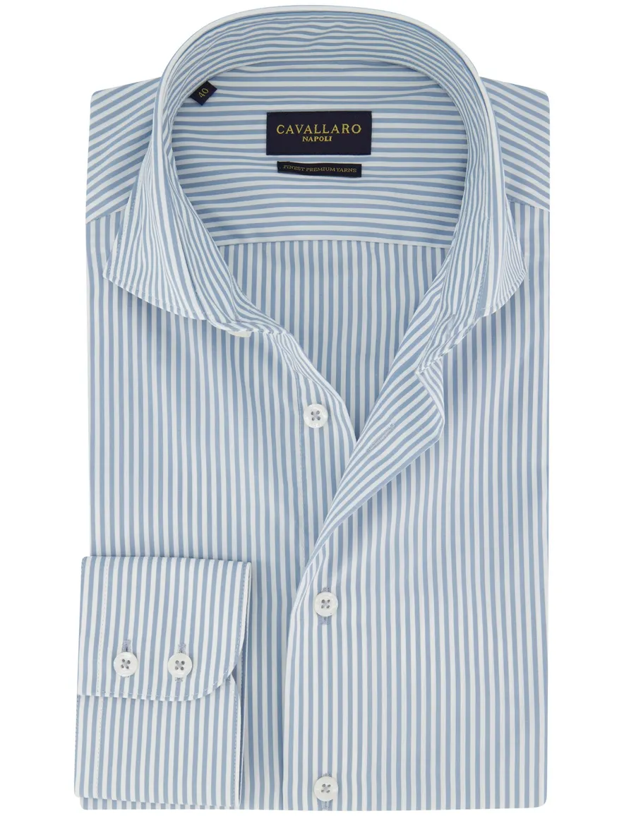 Cavallaro napoli overhemd blauw gestreept katoen