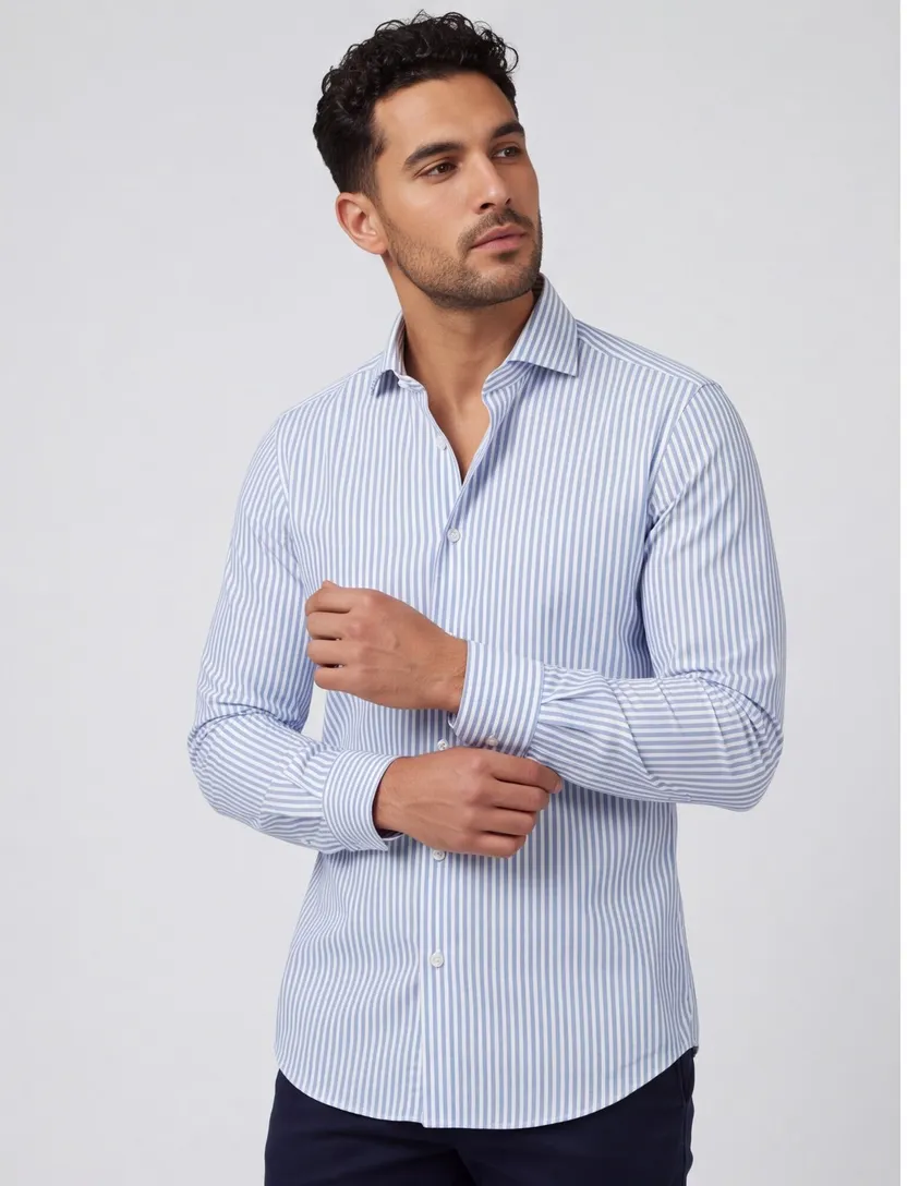 Cavallaro napoli overhemd blauw gestreept katoen