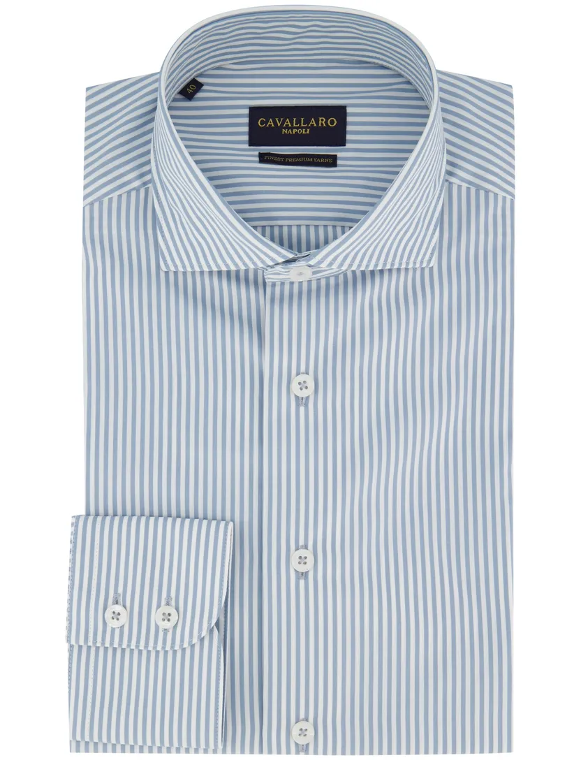 Cavallaro napoli overhemd blauw gestreept katoen