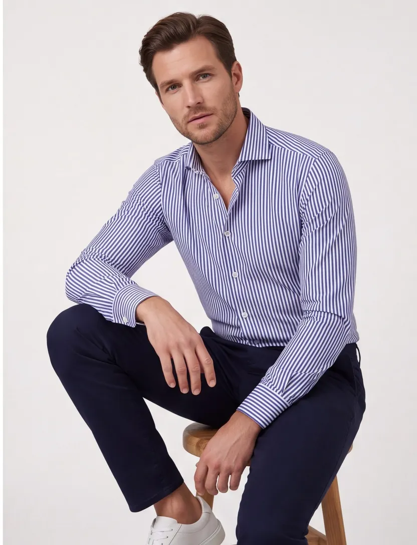 Cavallaro overhemd blauw mouwlengte 7