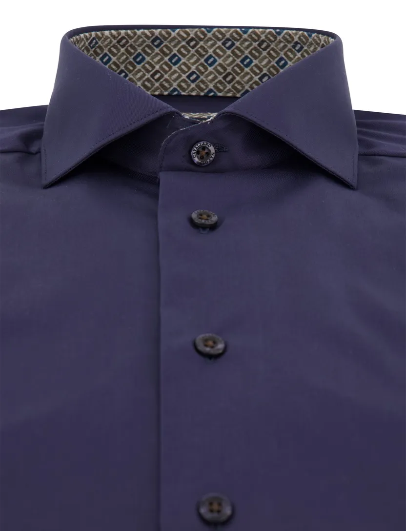 Overhemd Cavallaro effen donkerblauw katoen mouwlengte 7