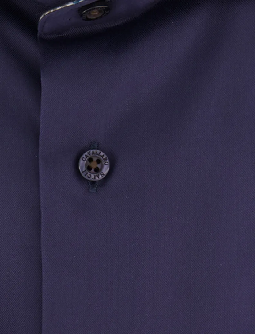 Overhemd Cavallaro effen donkerblauw katoen mouwlengte 7
