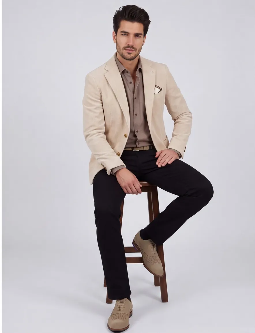 Born With Appetite colbert beige effen ribstof katoen