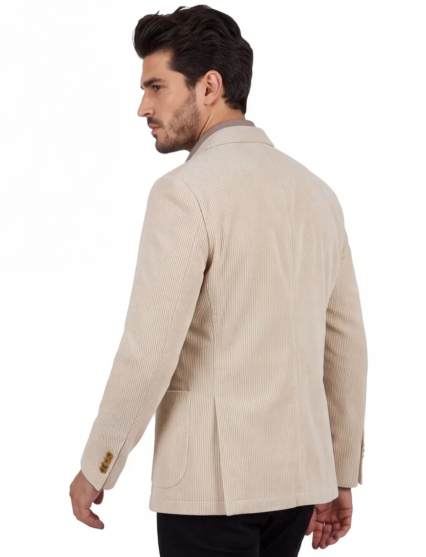 colbert Born With Appetite effen beige ribstof slim fit