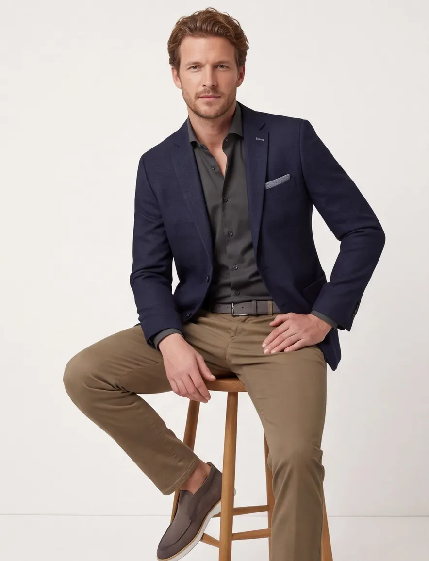 Portofino Colbert Donkerblauw borstzak geweven stof