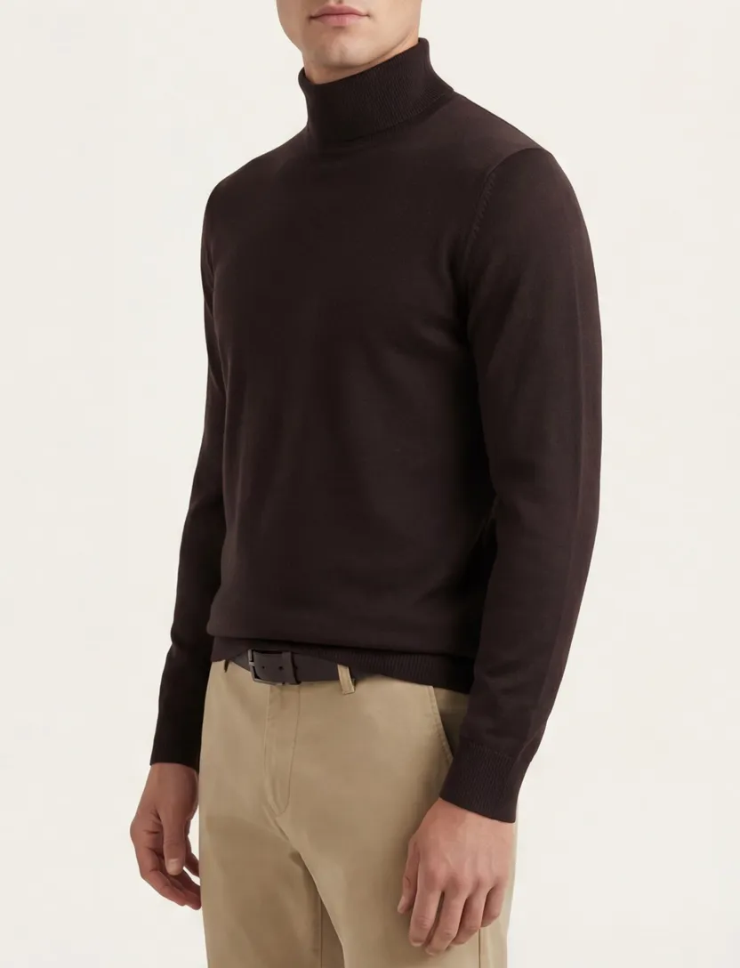 Born with appetite trui bruin turtle neck effen