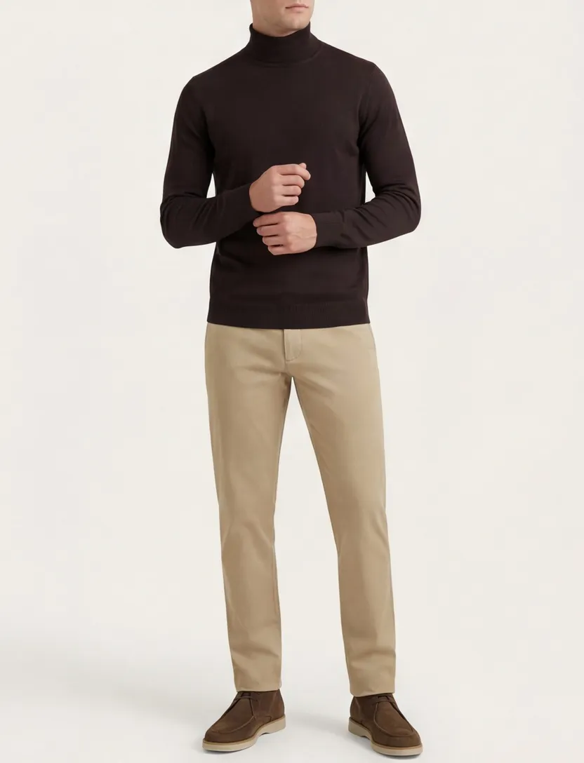Born with appetite trui bruin turtle neck effen