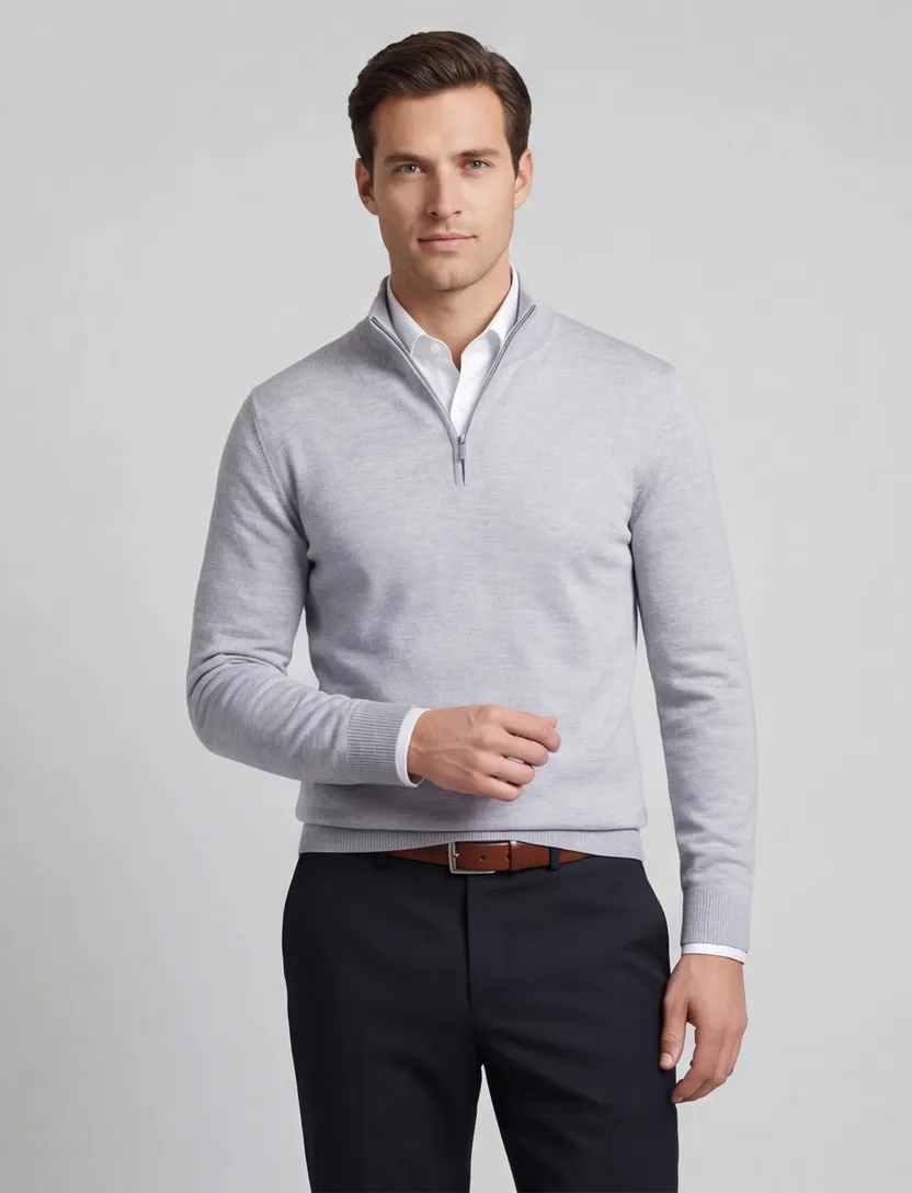 Grijze merinowol half zip Lux pull Born with Appetite