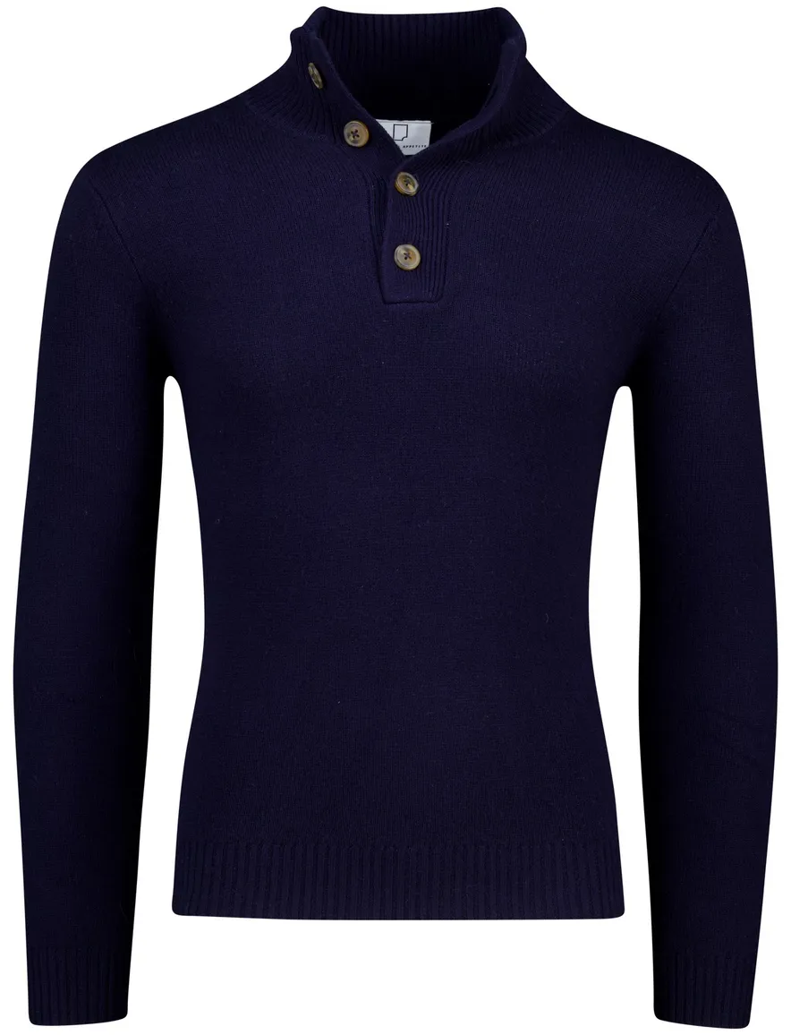 Born with Appetite Sutton half button trui donkerblauw