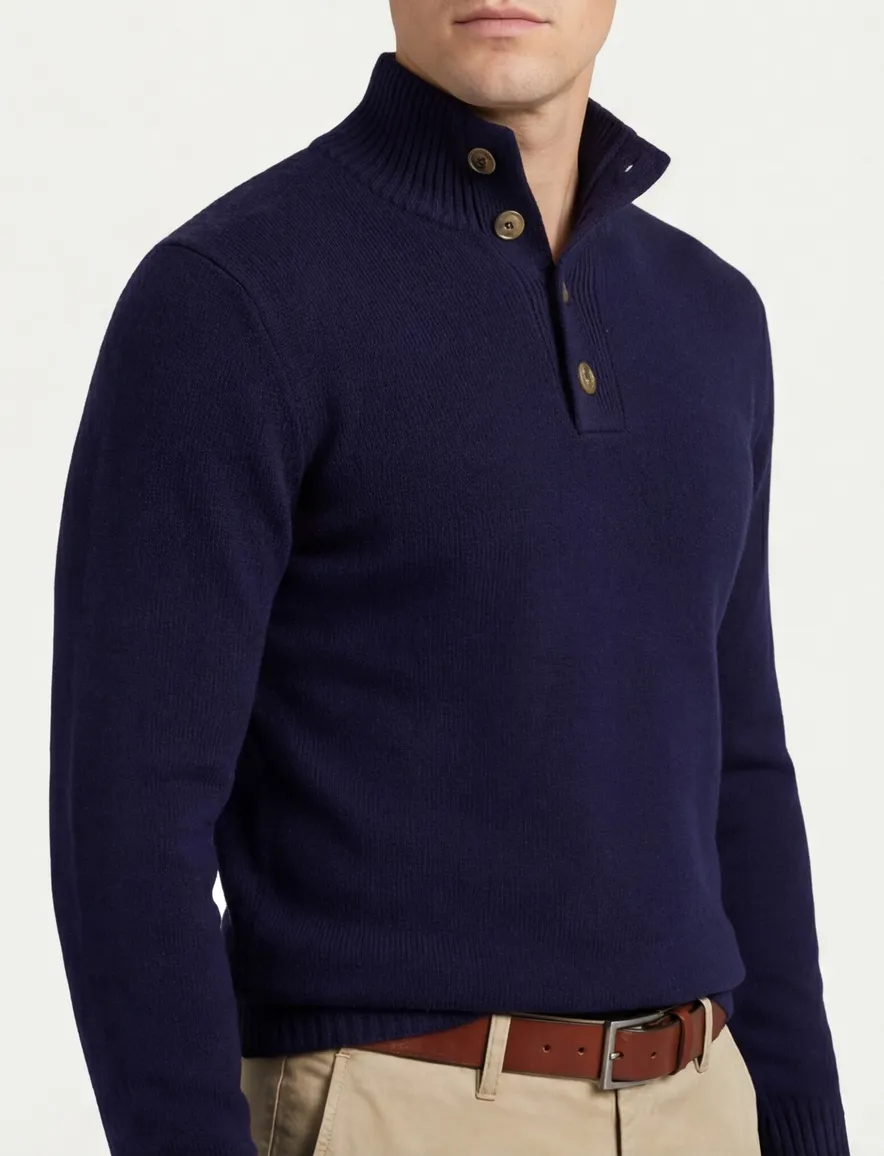 Born with Appetite Sutton half button trui donkerblauw