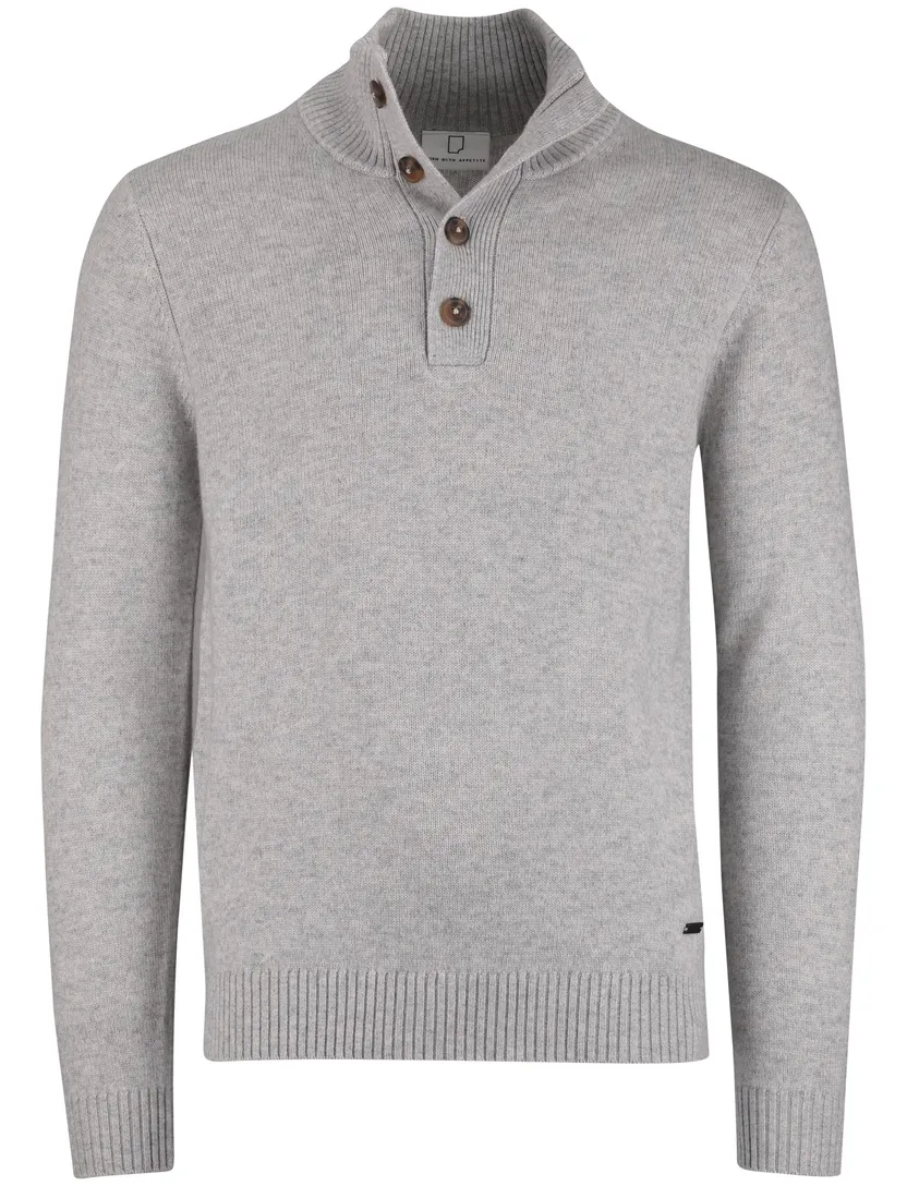 Born with appetite trui grijs effen slim fit half zip