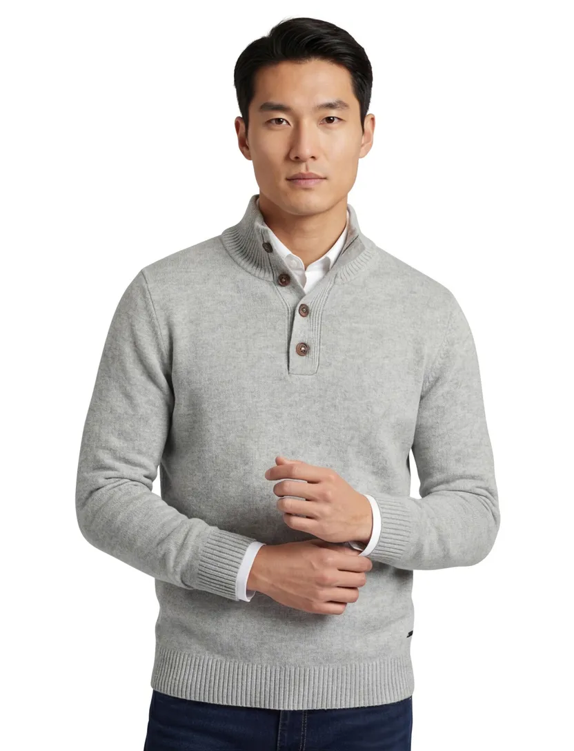 Born with appetite trui grijs effen slim fit half zip