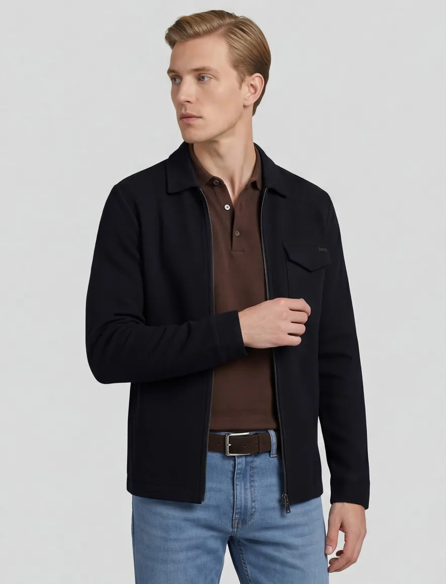 Born with appetite overshirt rits donkerblauw effen