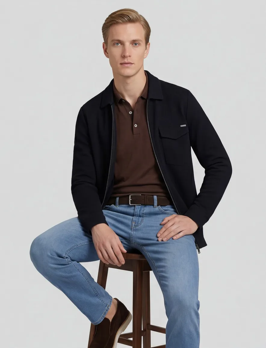 Born with appetite overshirt rits donkerblauw effen