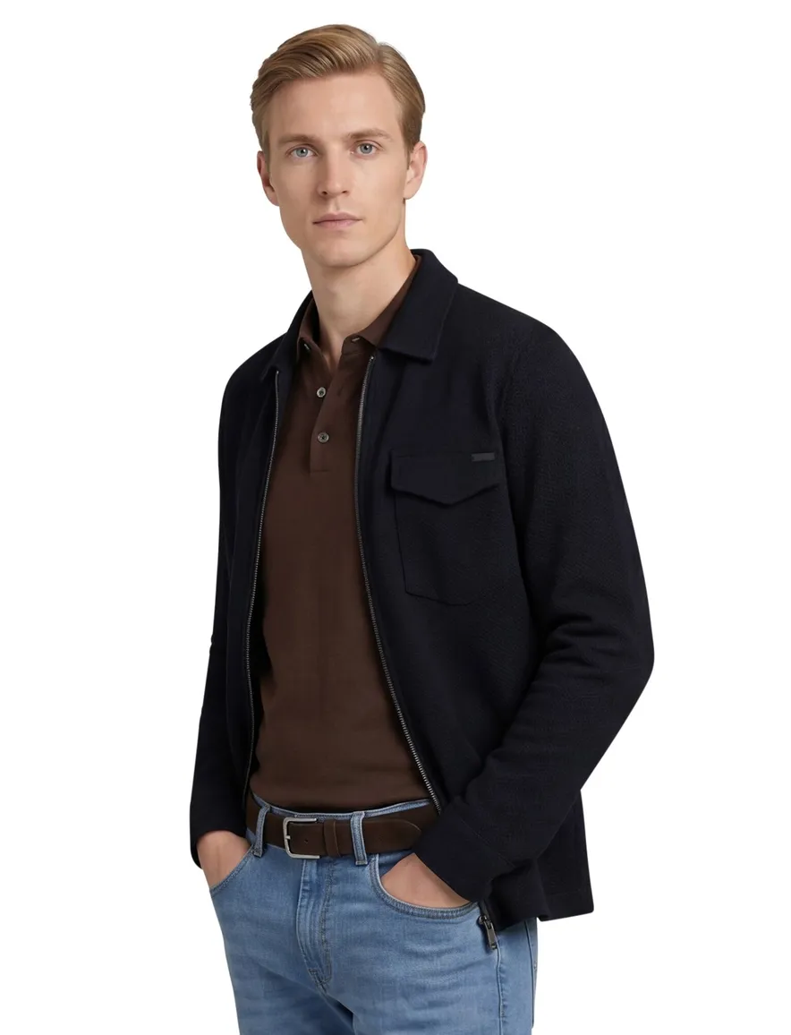Born with appetite overshirt rits donkerblauw effen