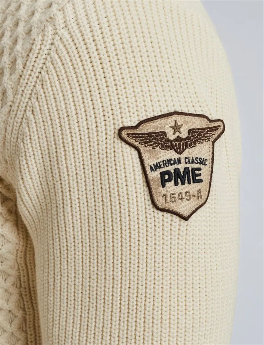 PME Legend half zip trui katoen creme
